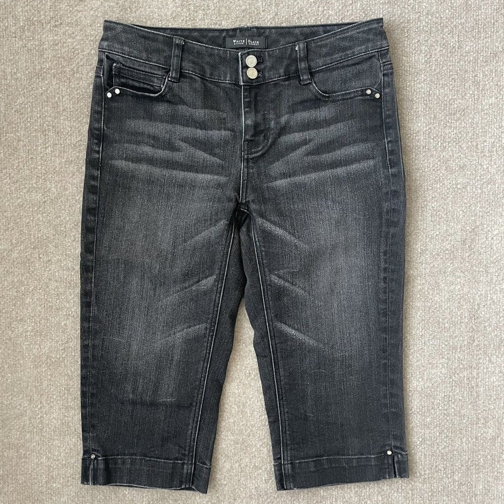 White House Black Market Crop Jeans Womens 2 Black Stretch Blanc Capri Pants
